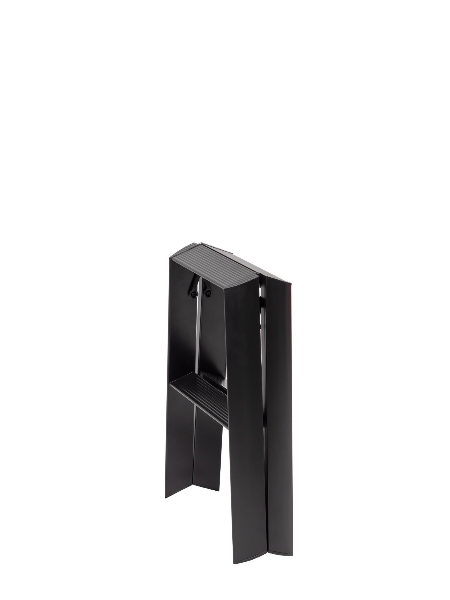 Zijaanzicht compacte zwarte opstapladder met twee treden