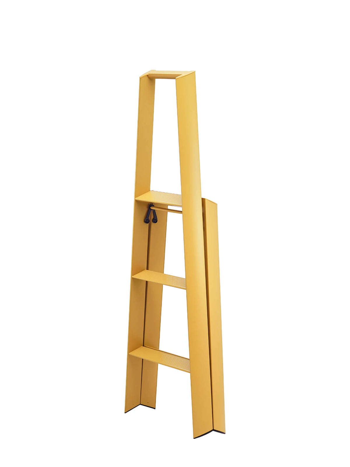 Opgevouwen Lucano 3-step ladder geel – slank en rechtopstaand